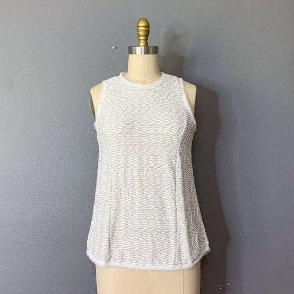 Anthropologie {Postmark} Textured Swing Tank Top sz XS Chiffon Trim White/Cream - Picture 4 of 11